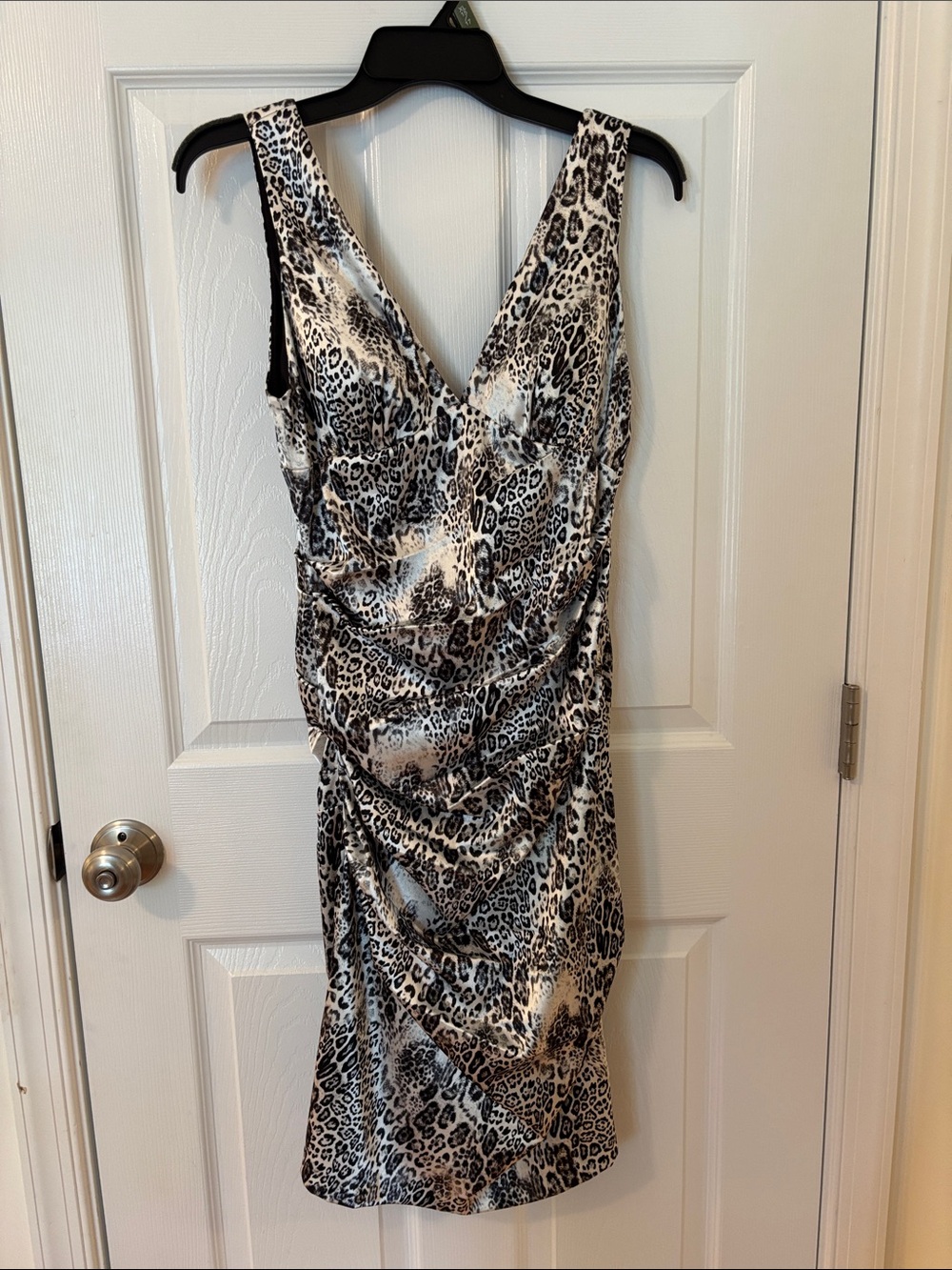 Cache - Sleeveless Leopard Print Midi Dress - Black & Silver, Size 6